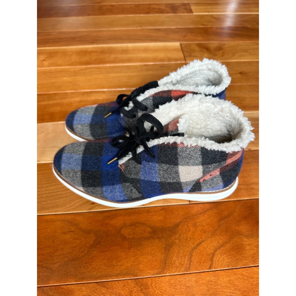 Cole Haan Original Grand Chukka Boots Womens 6B Plaid Wool Shearling W04132 Blue